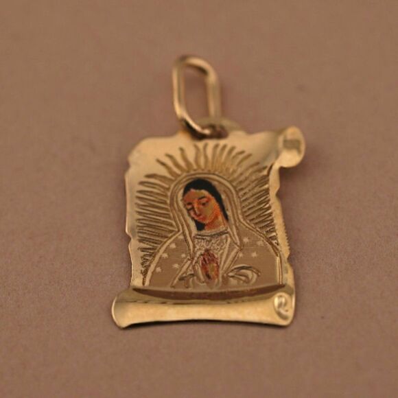 14K Solid Gold Guadalupe Virgin Mary Pendant | A Symbol of Faith and Grace | - Picture 7 of 8